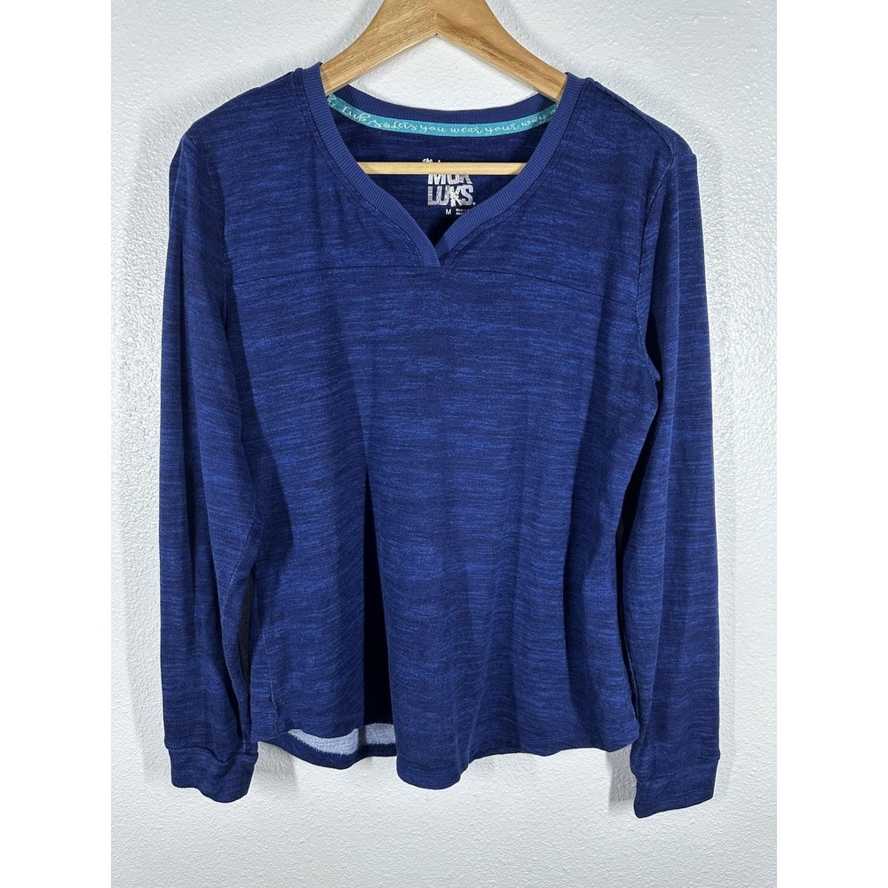 Muk Luks Shirt Womens Medium Blue Long Sleeve V Neck Stretch Tagless Soft Knit